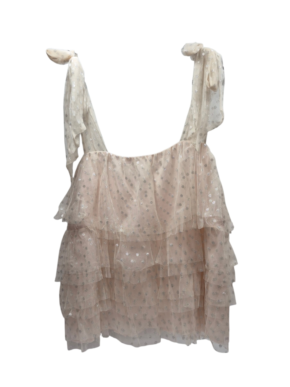 Maeve Anthropologie Plus 1X Sheer Ruffle Tie-Shoulder Tank Top  Blush Pink New
